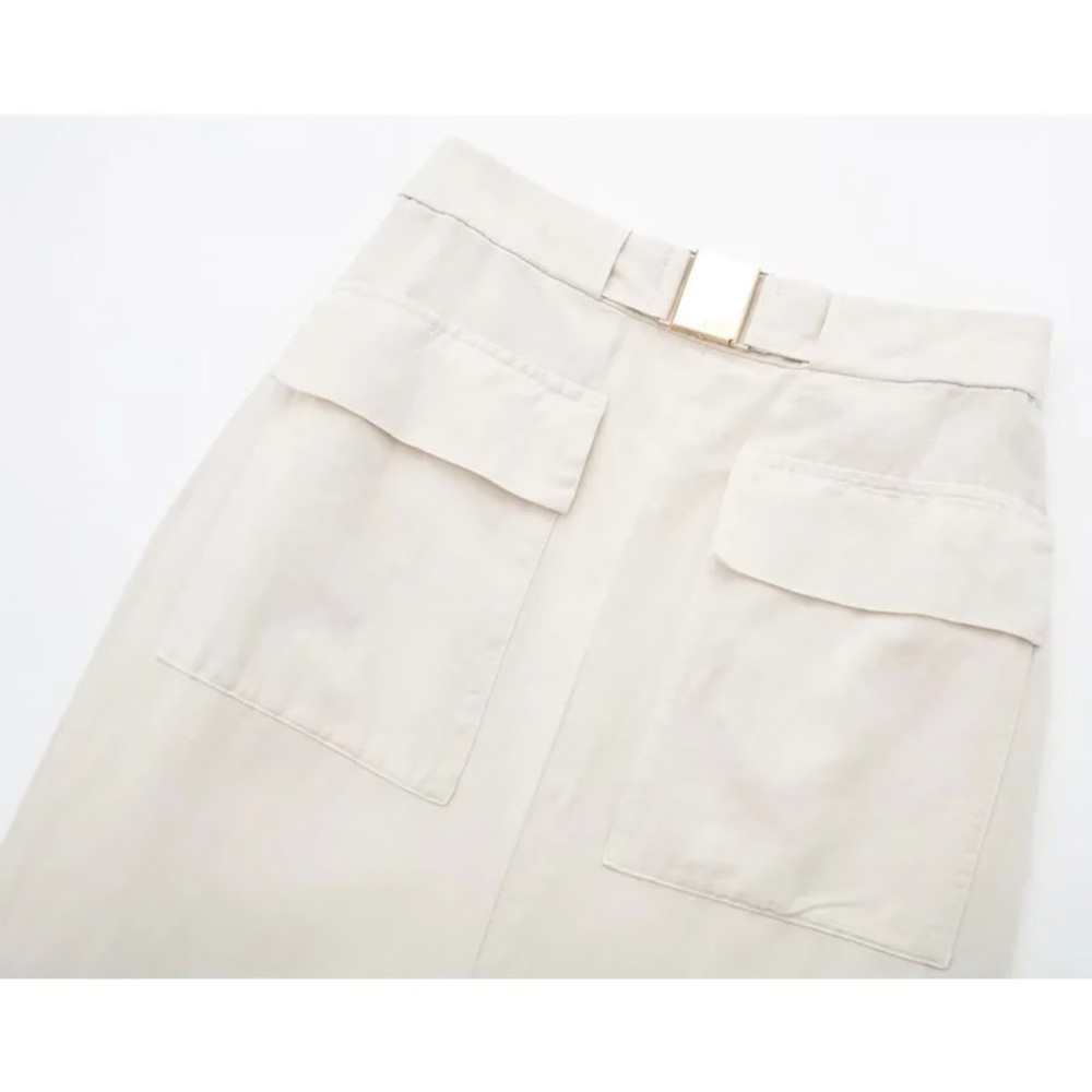 Zara Beige High-Waist Midi Skirt with Front Slit - Picture 5 of 5